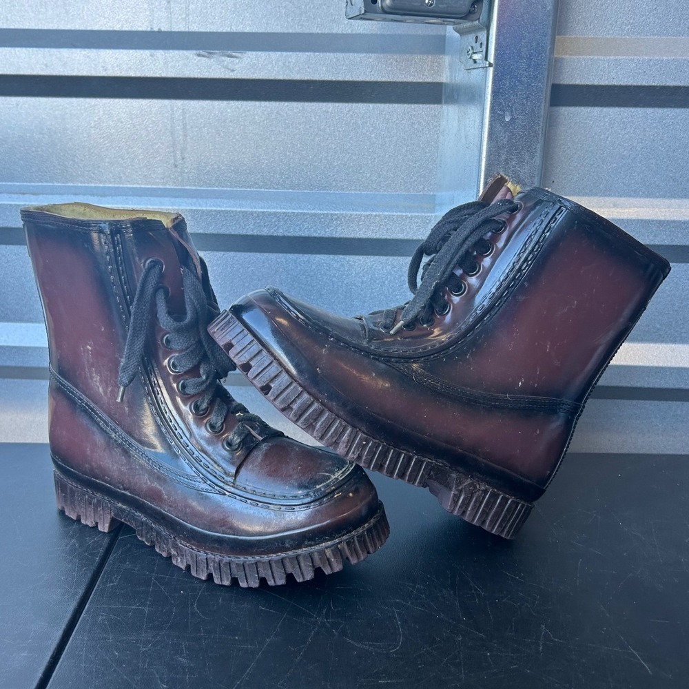 Vintage Insulated Waterproof Boots Burgundy Steel Shank Lug Sole Mens 8 Korea‎